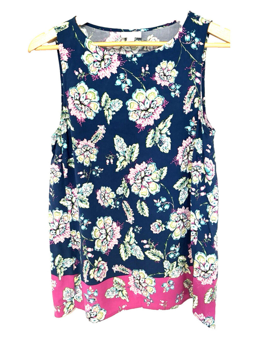 J. Jill Floral Sleeveless Rayon Blouse Size Small Blue